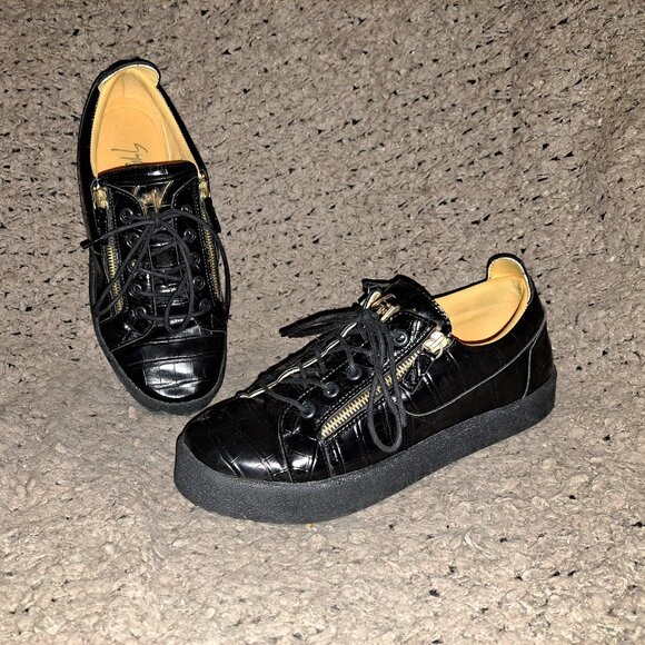 GIUSEPPE ZANOTTI-Frankie-Black Croc Low Top Casual Sneakers-Sz 42-Excellent - Picture 1 of 9